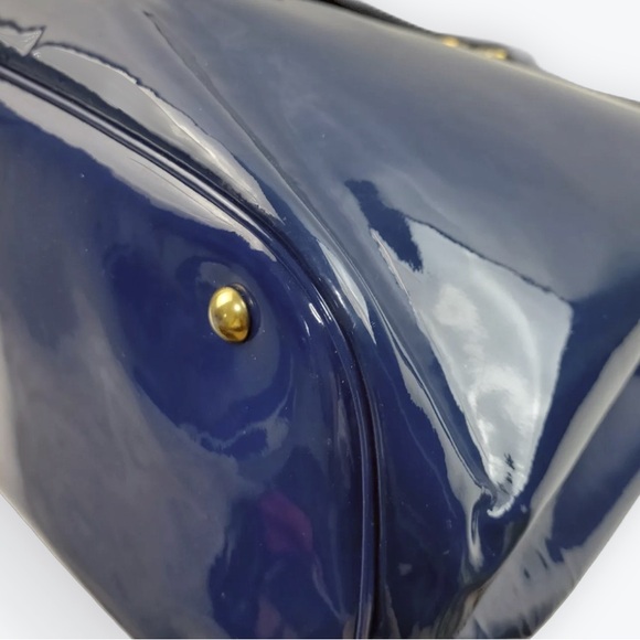 Auth Gucci Medium Bright Bit Blue Patent Leather Tote Bag Horsebit Enamel Purse - Picture 4 of 8